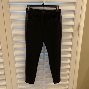 Express skinny mid rise pant with pleather stripes